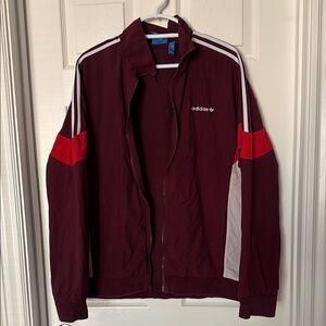 Adidas Burgundy Windbreaker Jacket with White Stripes Men’s XL